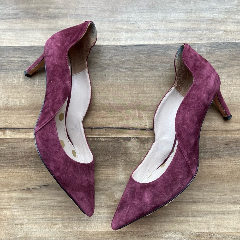 Boden wine red burgundy suede scalloped heels